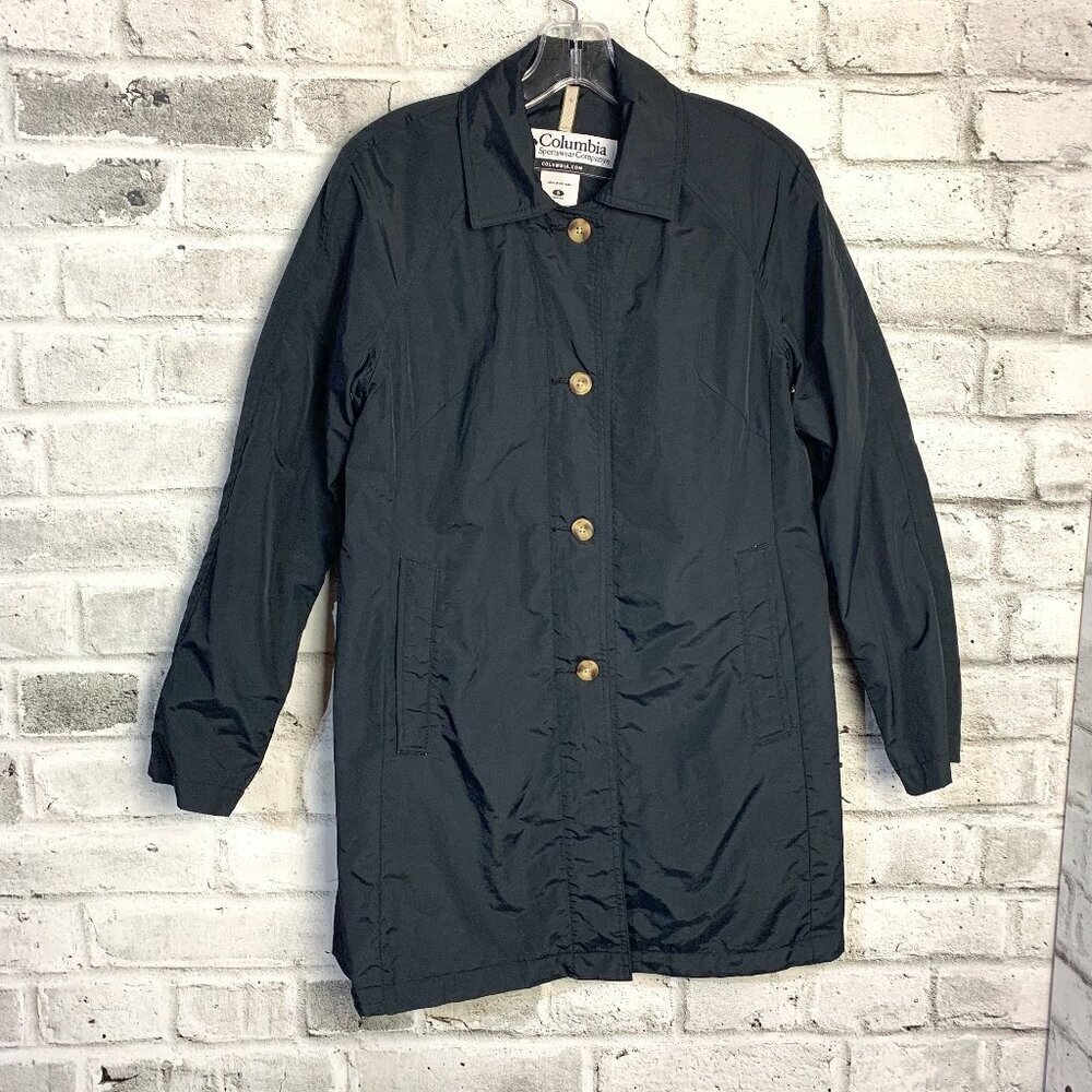 Columbia Windbreaker Vintage 90s Y2K Black Small Lightweight Rain Trench Coat